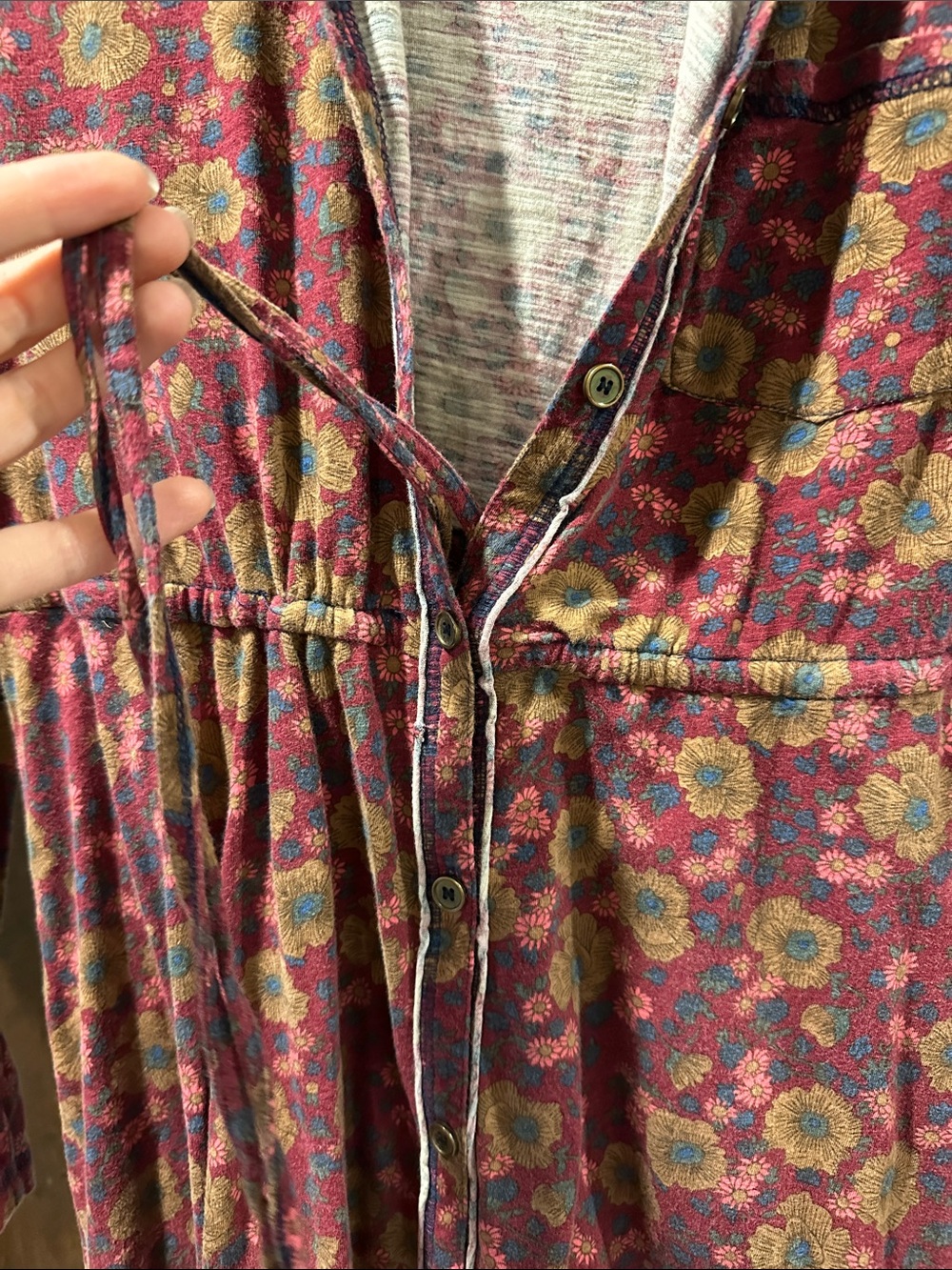 NATURAL LIFE Burgundy Floral Long-Sleeve Drawstring Waist Dress - Picture 3 of 4